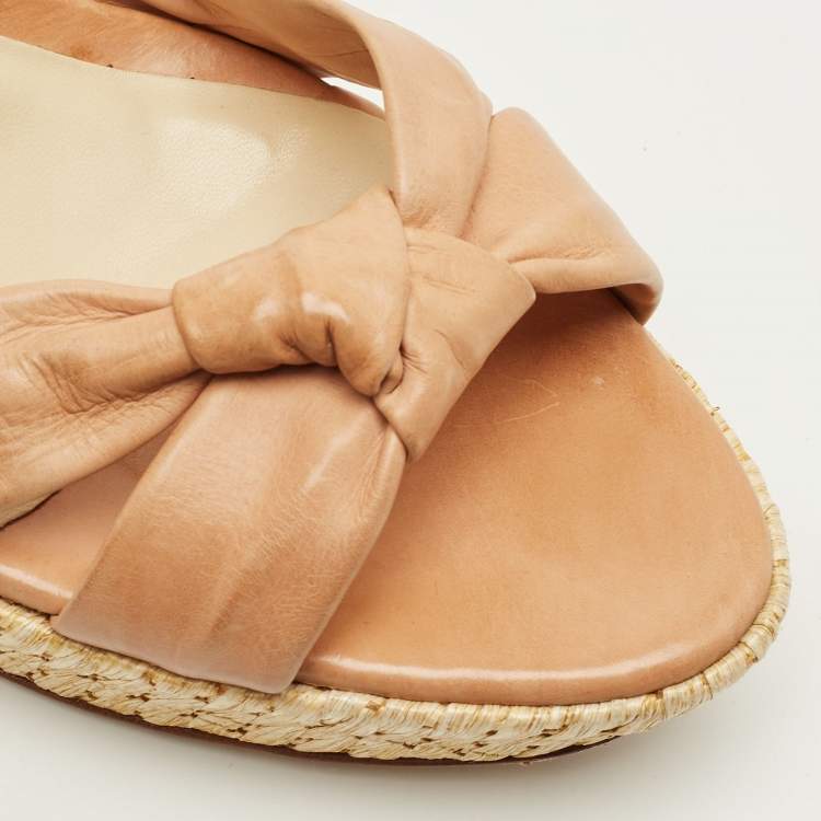 Pre Owned Alexandre Birman Size 41.5 Beige Leather Lolita Knot Ankle Strap Sandals