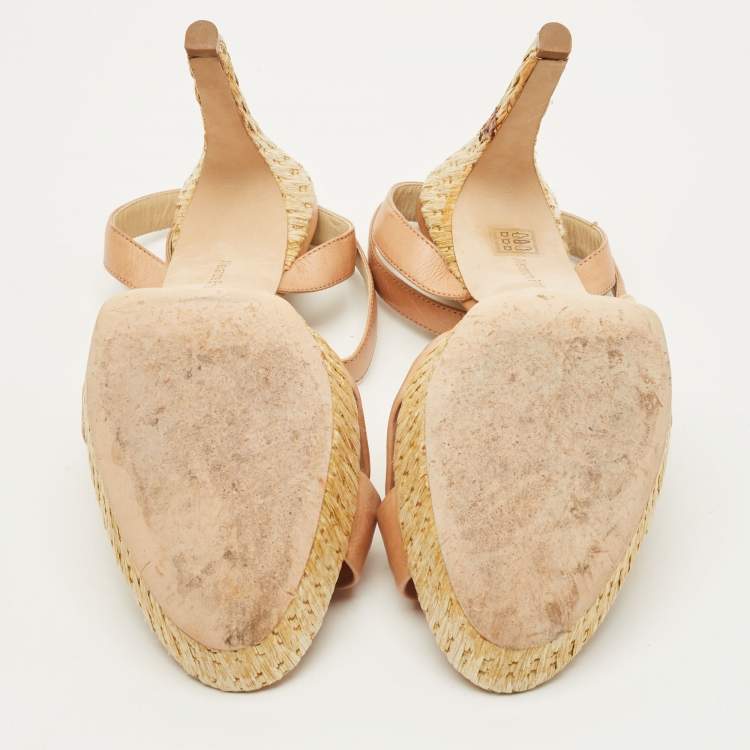 Pre Owned Alexandre Birman Size 41.5 Beige Leather Lolita Knot Ankle Strap Sandals