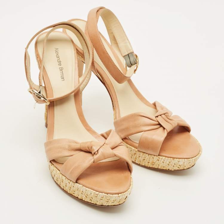 Pre Owned Alexandre Birman Size 41.5 Beige Leather Lolita Knot Ankle Strap Sandals