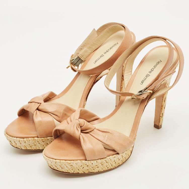 Pre Owned Alexandre Birman Size 41.5 Beige Leather Lolita Knot Ankle Strap Sandals
