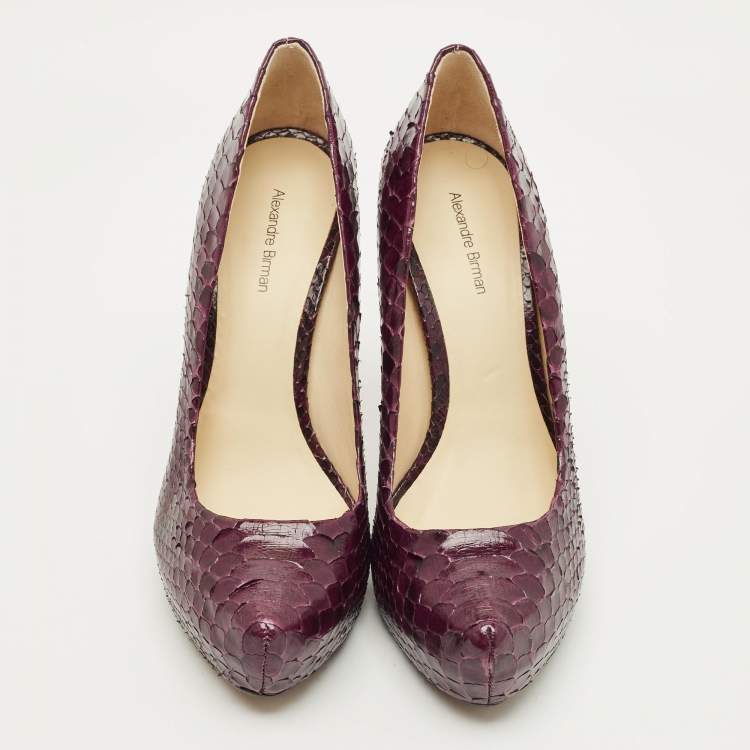 مملوكة مسبقًا Alexandre Birman Size 41.5 Burgundy Python Leather Platform Pumps