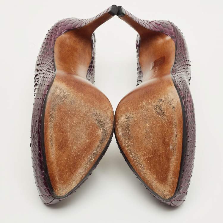 مملوكة مسبقًا Alexandre Birman Size 41.5 Burgundy Python Leather Platform Pumps
