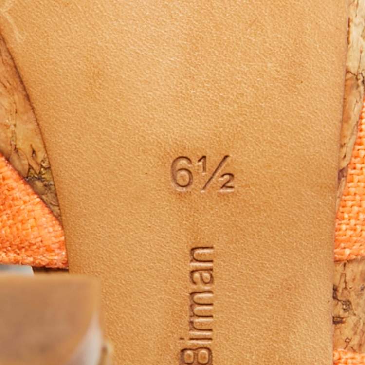Pre Owned Alexandre Birman Size 37 Orange Canvas Cork Platform Ankle Strap Sandals
