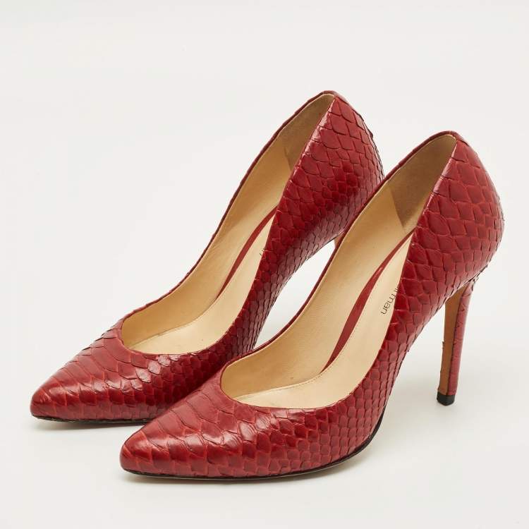 Pre Owned Alexandre Birman Size 37.5 Red Python Leather Pumps