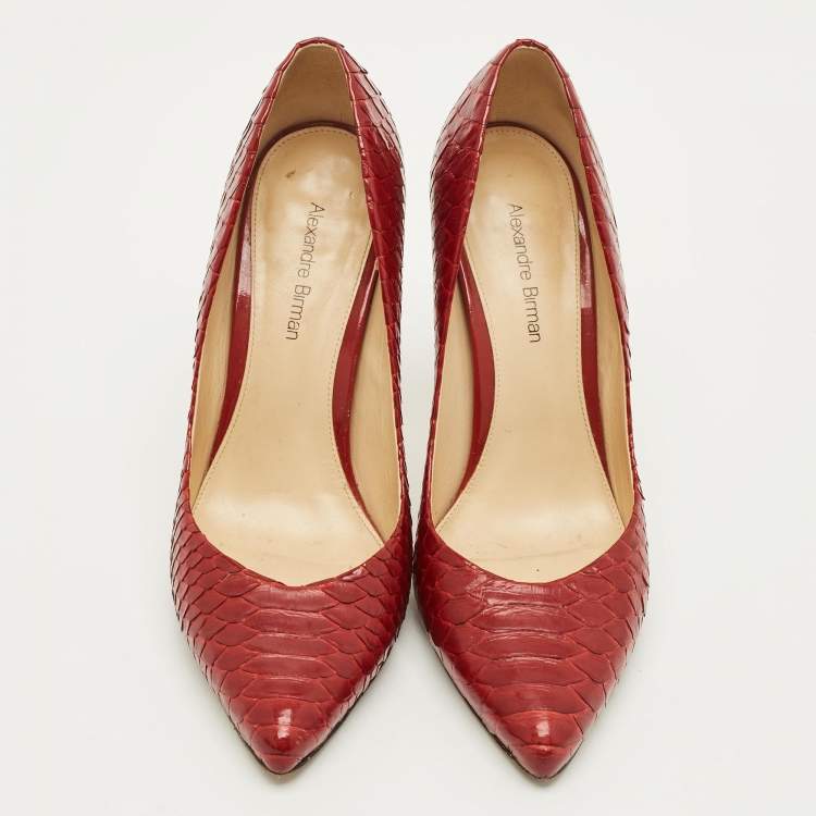 Pre Owned Alexandre Birman Size 37.5 Red Python Leather Pumps
