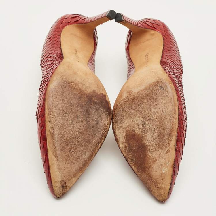 Pre Owned Alexandre Birman Size 37.5 Red Python Leather Pumps