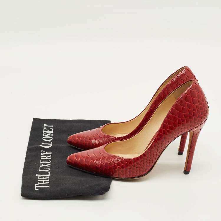 Pre Owned Alexandre Birman Size 37.5 Red Python Leather Pumps