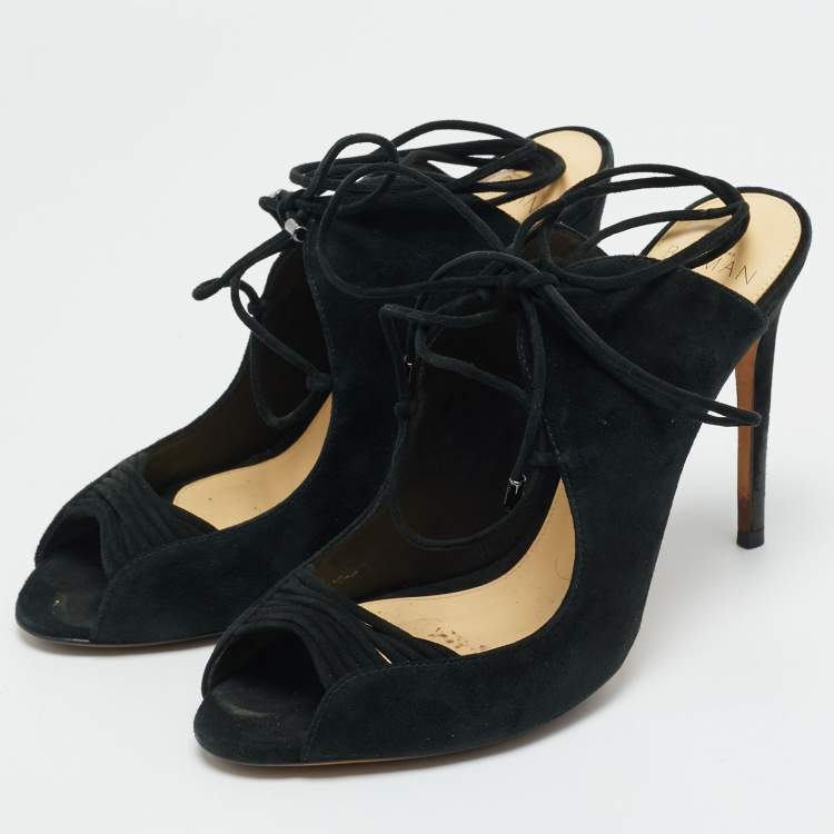 Pre Owned Alexandre Birman Size 38 Black Suede Tie Up Open Toe Sandals