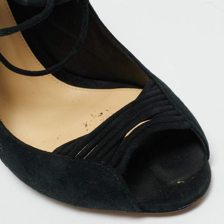 Pre Owned Alexandre Birman Size 38 Black Suede Tie Up Open Toe Sandals
