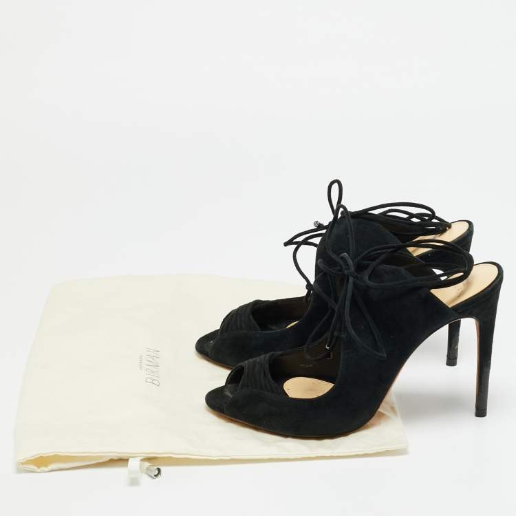 Pre Owned Alexandre Birman Size 38 Black Suede Tie Up Open Toe Sandals