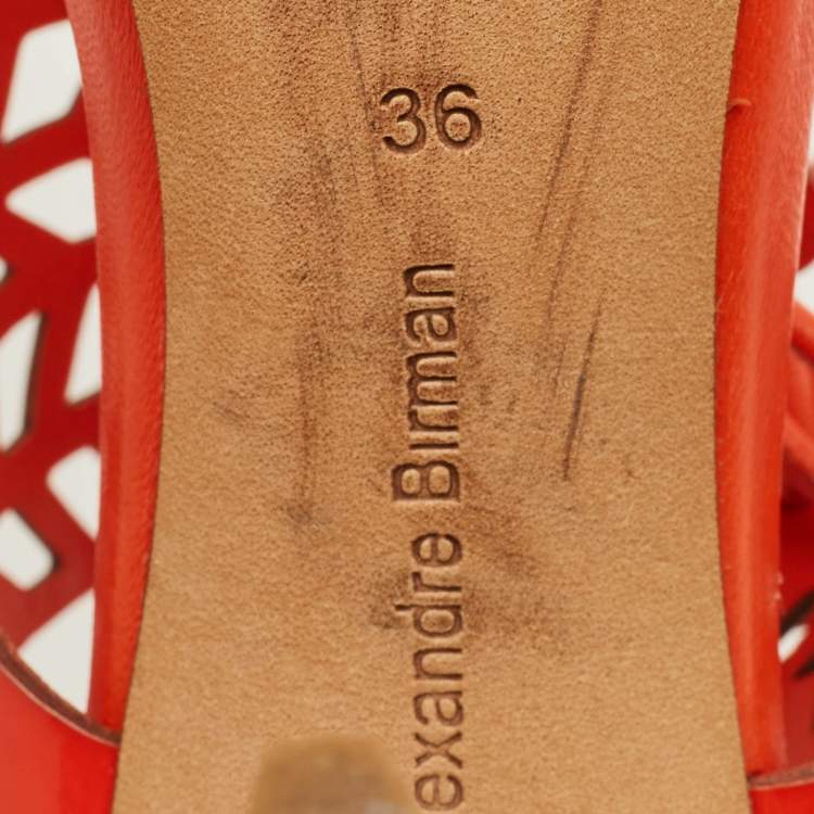 Pre Owned Alexandre Birman Size 36 Orange Patent Leather and Python Leather Ankle Strap Sandals