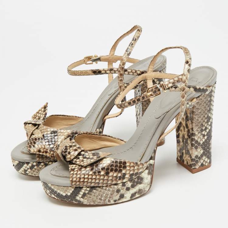 Pre Owned Alexandre Birman Size 37 Brown Python Leather Ankle Strap Sandals