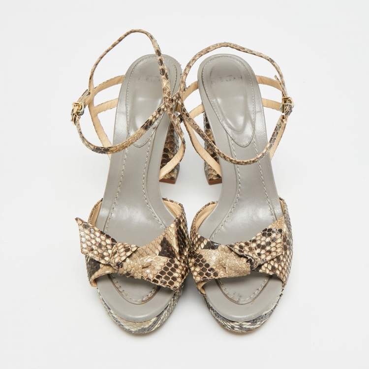 Pre Owned Alexandre Birman Size 37 Brown Python Leather Ankle Strap Sandals