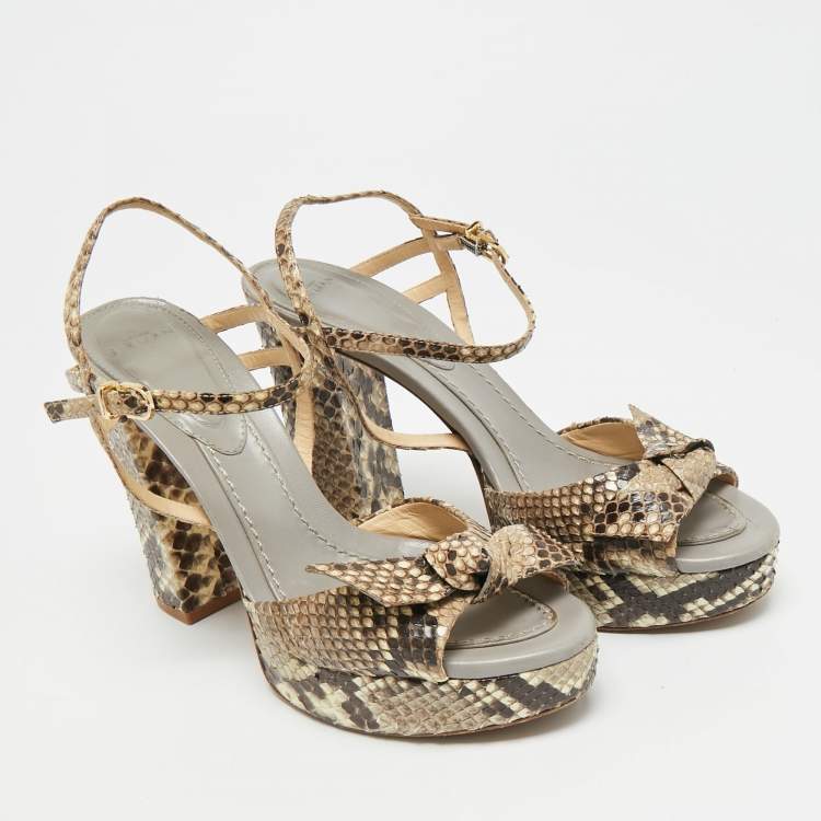 Pre Owned Alexandre Birman Size 37 Brown Python Leather Ankle Strap Sandals