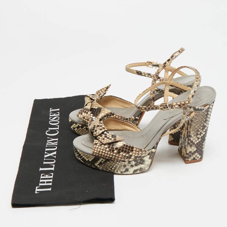 Pre Owned Alexandre Birman Size 37 Brown Python Leather Ankle Strap Sandals