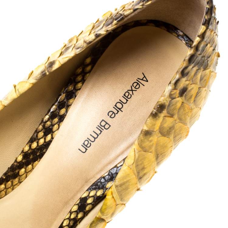 Pre Owned Alexander Birman Yellow/Black Python Peep Toe Pumps Size 40.5