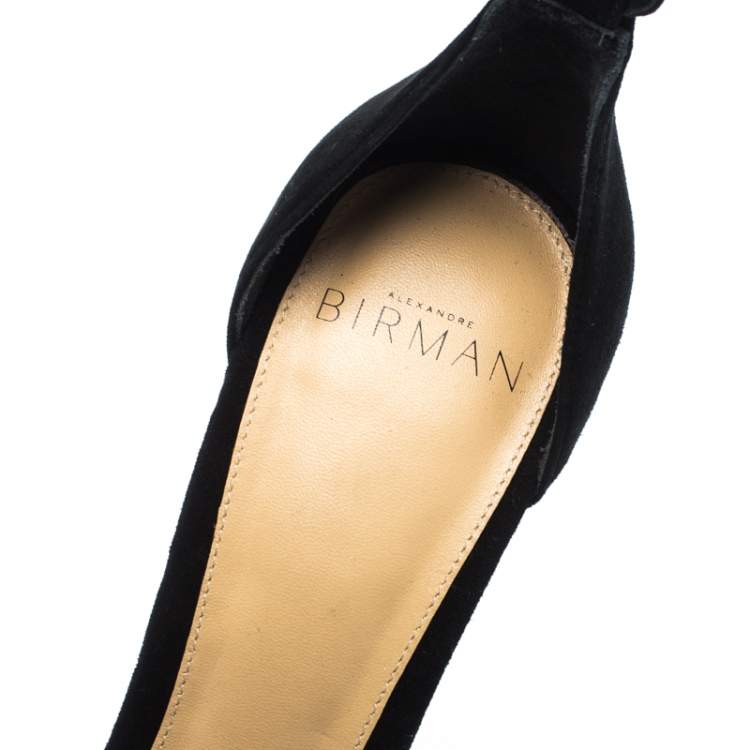 Pre Owned Alexandre Birman Black Suede Clarita Bow Ankle Wrap Sandals Size 38.5