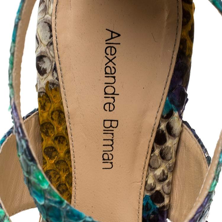 Pre Owned Alexandre Birman Multicolor Python Leather Wedge Platform Ankle Strap Sandals Size 37