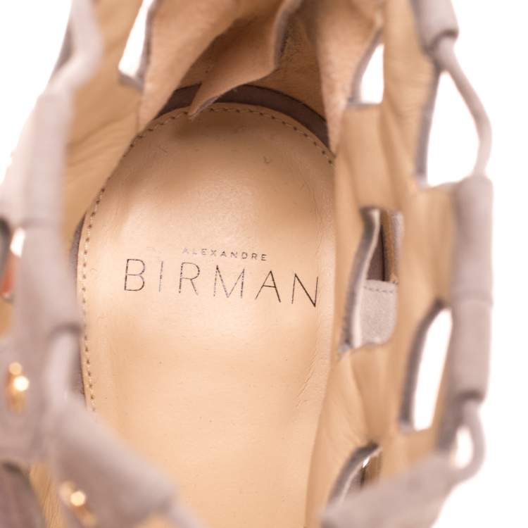 Pre Owned Alexandre Birman Grey Suede Leather Loreta Cage Ankle Wrap Sandals Size 39.5
