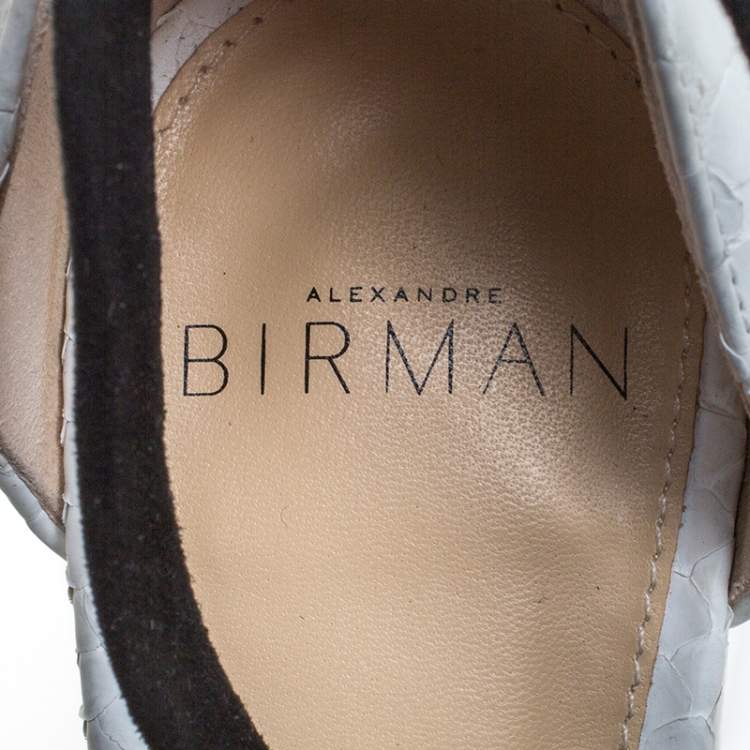 Pre Owned Alexandre Birman Black/White Python And Suede Clarita Block Heel Sandals Size 36