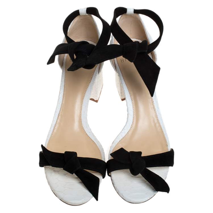 Pre Owned Alexandre Birman Black/White Python And Suede Clarita Block Heel Sandals Size 36