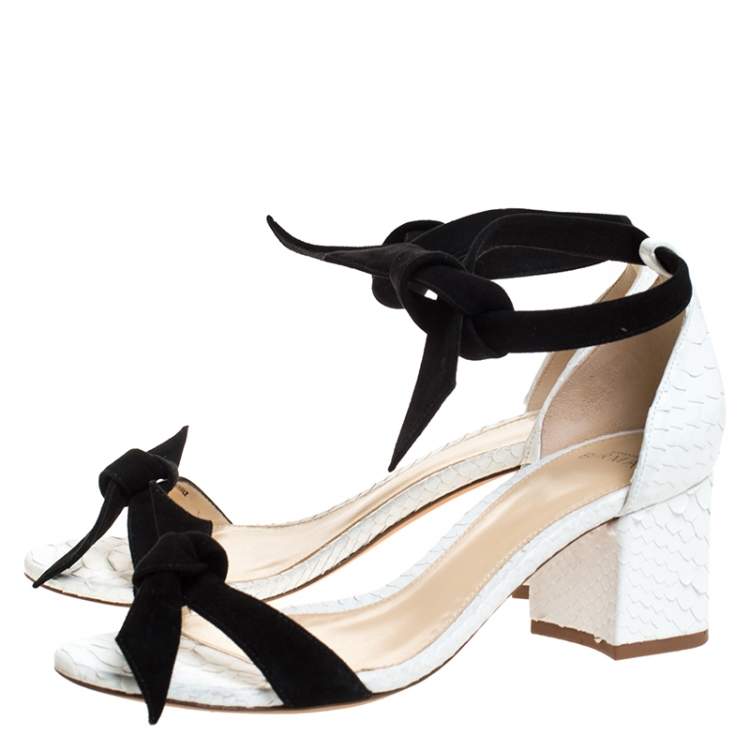 Pre Owned Alexandre Birman Black/White Python And Suede Clarita Block Heel Sandals Size 36