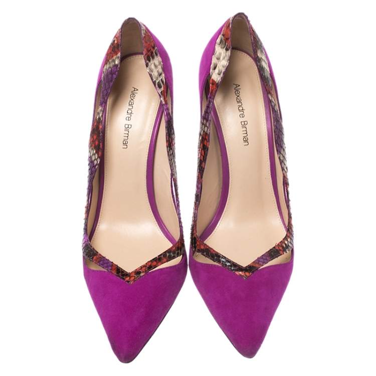 Pre Owned Alexandre Birman Multicolor Python Leather And Suede Pointed Toe Pumps Size 38