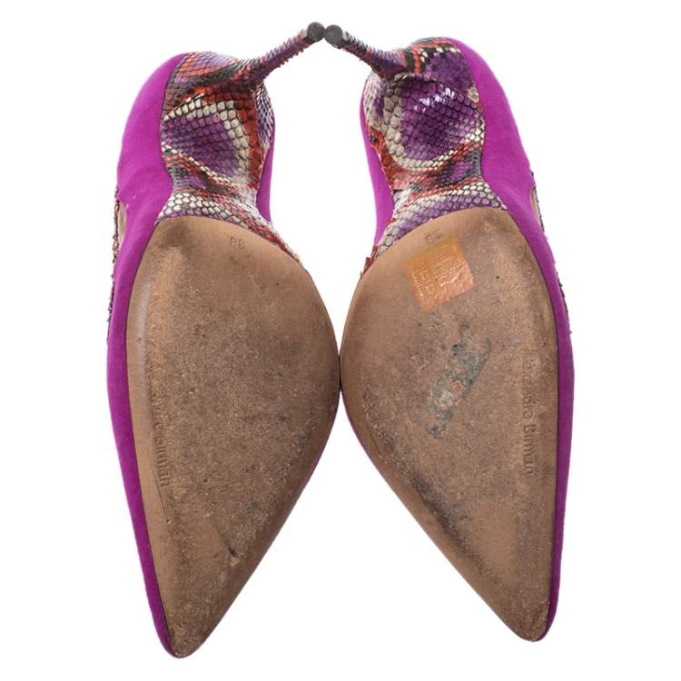 Pre Owned Alexandre Birman Multicolor Python Leather And Suede Pointed Toe Pumps Size 38