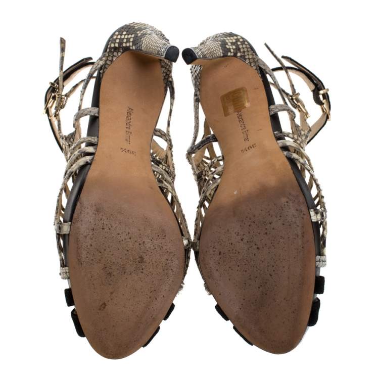 Pre Owned Alexandre Birman Multicolor Suede And Python Caged Slingback Platform Sandals Size 39.5