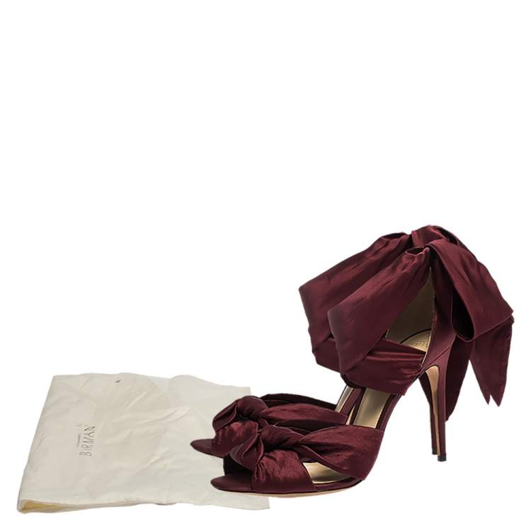 Pre Owned Alexandre Birman Burgundy Satin Katherine Ankle Wrap Sandals Size 41