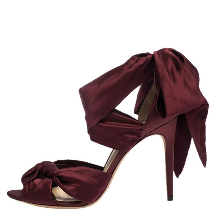 Pre Owned Alexandre Birman Burgundy Satin Katherine Ankle Wrap Sandals Size 41