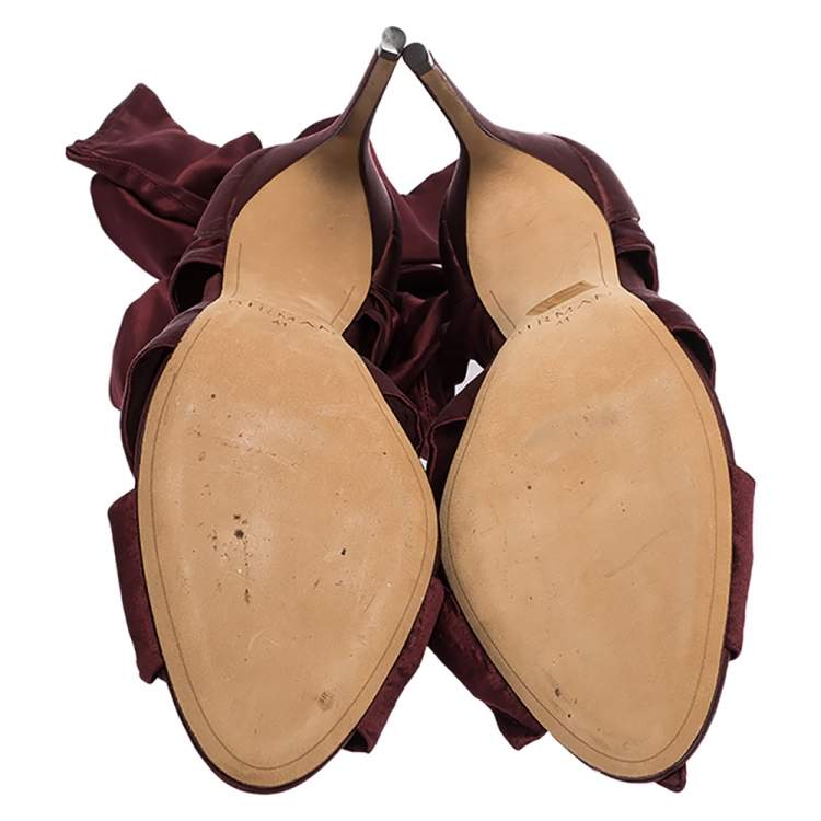 Pre Owned Alexandre Birman Burgundy Satin Katherine Ankle Wrap Sandals Size 41