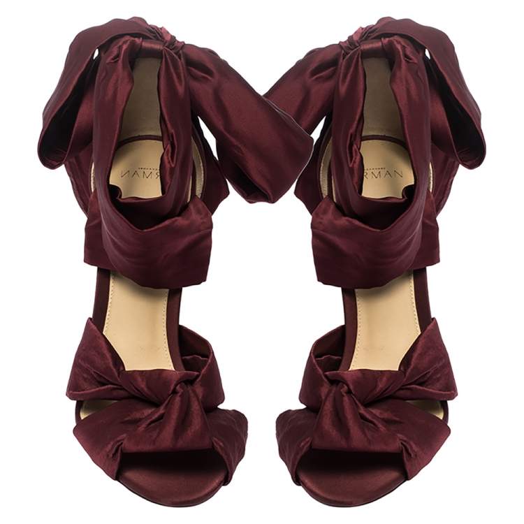 Pre Owned Alexandre Birman Burgundy Satin Katherine Ankle Wrap Sandals Size 41