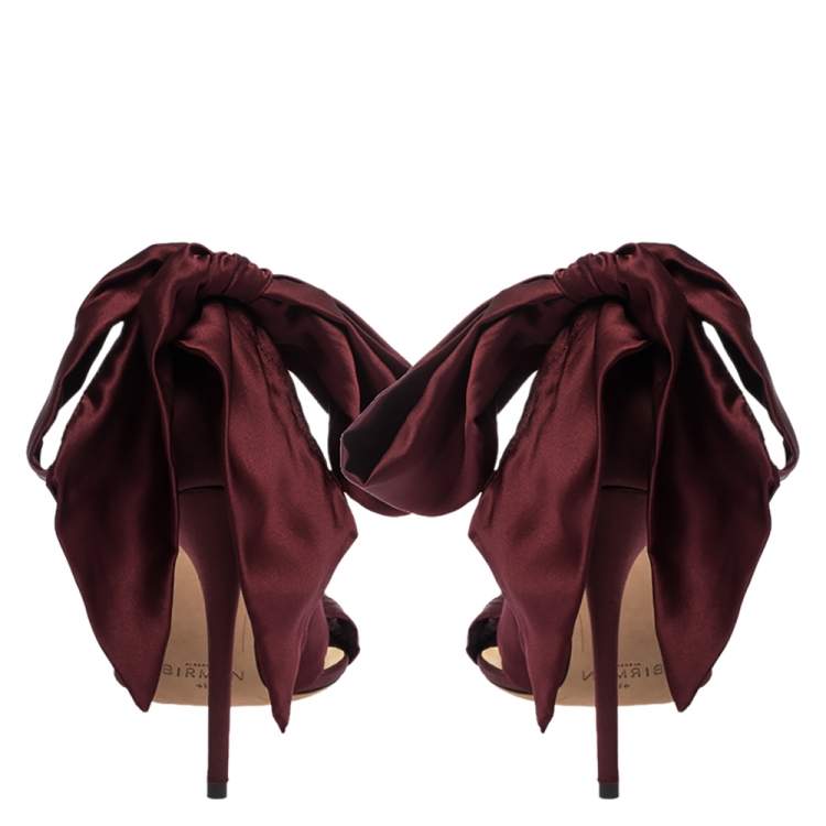 Pre Owned Alexandre Birman Burgundy Satin Katherine Ankle Wrap Sandals Size 41