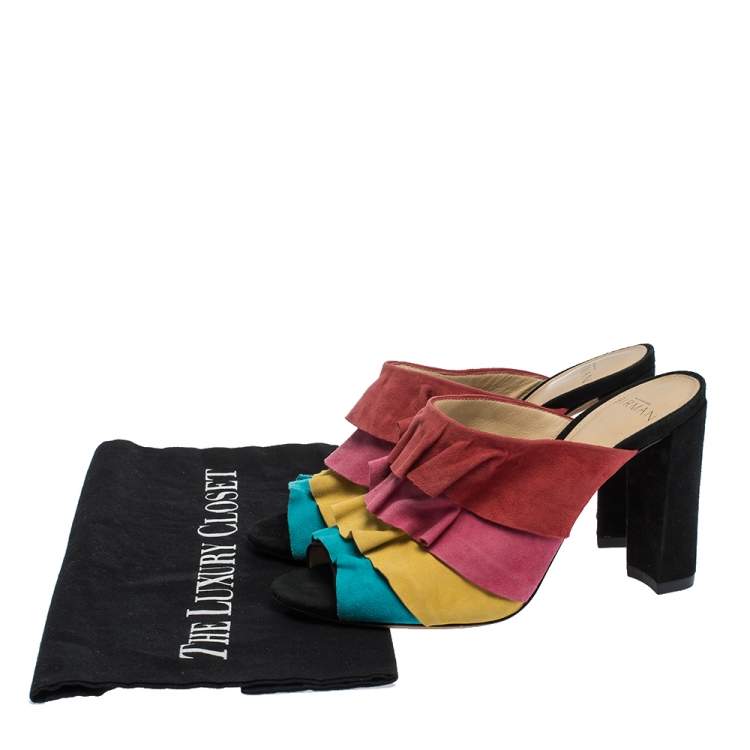 Pre Owned Alexandre Birman Multicolor Suede Ruffled Sandals Size 35