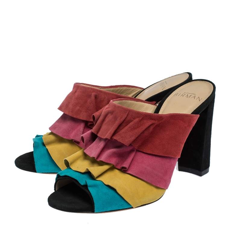 Pre Owned Alexandre Birman Multicolor Suede Ruffled Sandals Size 35