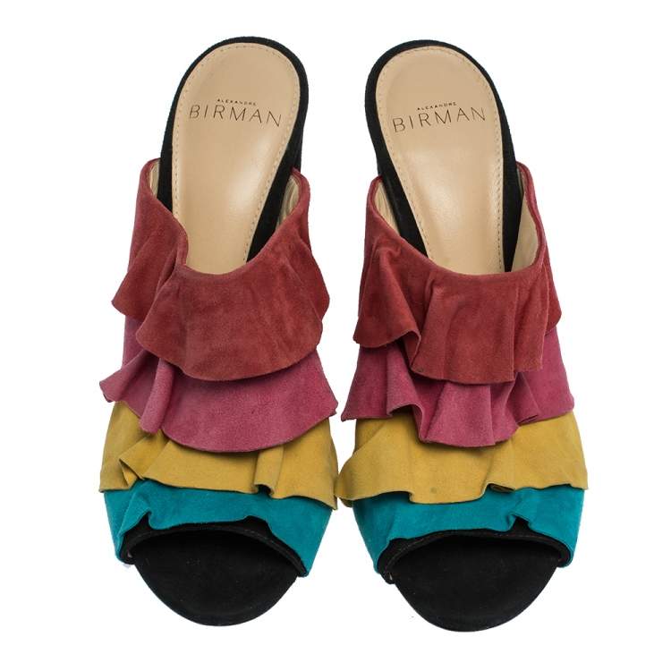 Pre Owned Alexandre Birman Multicolor Suede Ruffled Sandals Size 35
