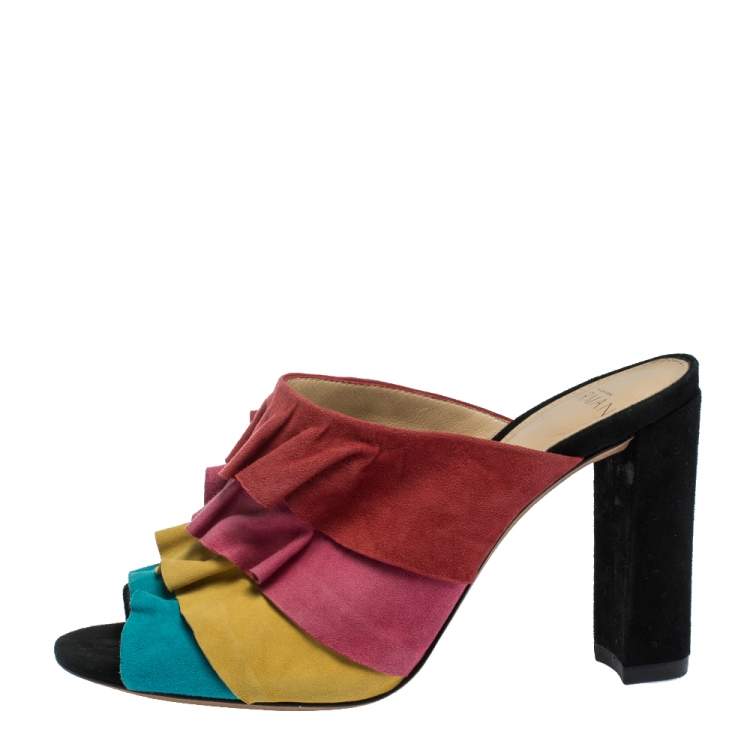 Pre Owned Alexandre Birman Multicolor Suede Ruffled Sandals Size 35