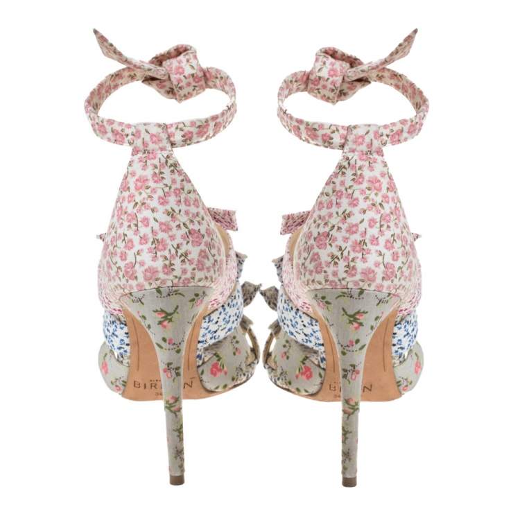 Pre Owned Alexandre Birman Floral Printed Canvas Lolita Knot Strappy Sandals Size 38.5