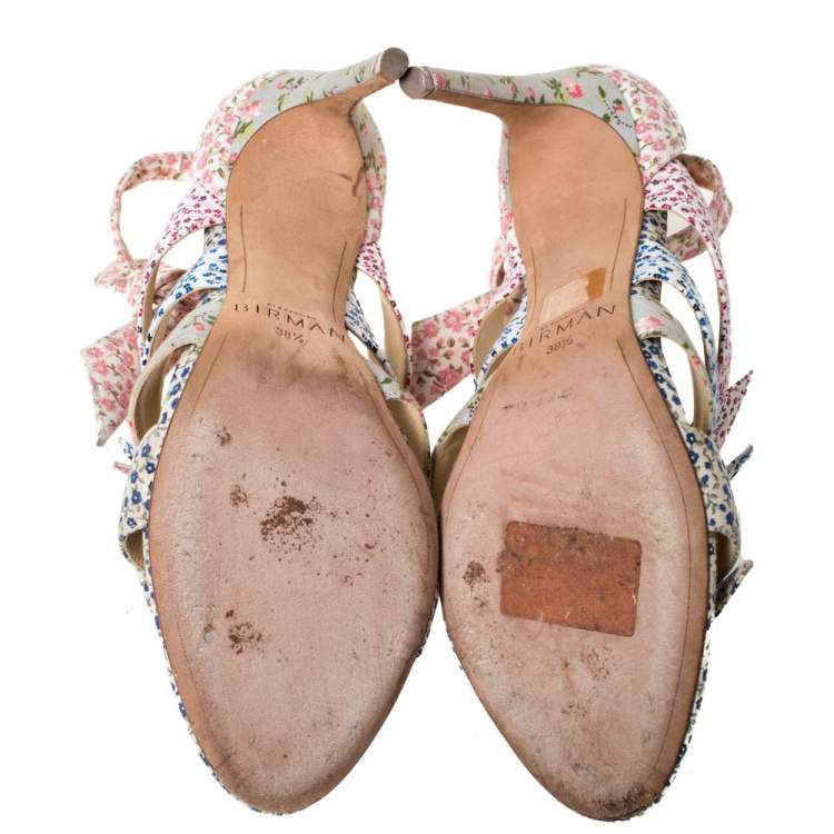 Pre Owned Alexandre Birman Floral Printed Canvas Lolita Knot Strappy Sandals Size 38.5