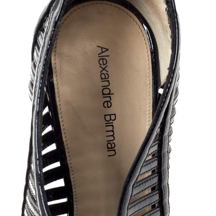 Pre Owned Alexandre Birman Black Patent Leather Cage Platform Peep Toe Booties Size 36
