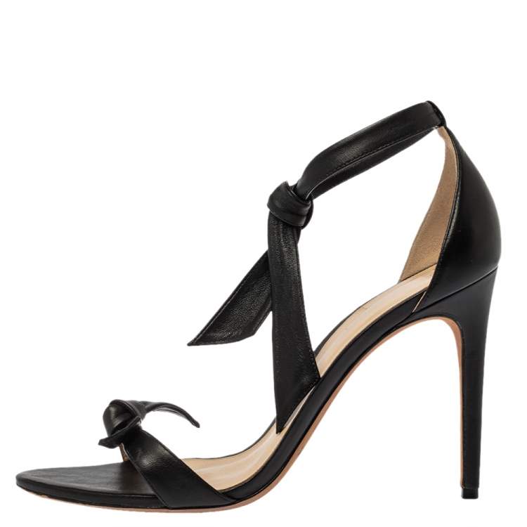 Pre Owned Alexandre Birman Black Leather Clarita Bow Ankle Wrap Sandals Size 41