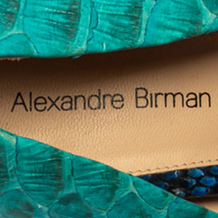 Pre Owned Alexandre Birman Two Tone Blue Python Peep Toe Platform Pumps Size 40.5