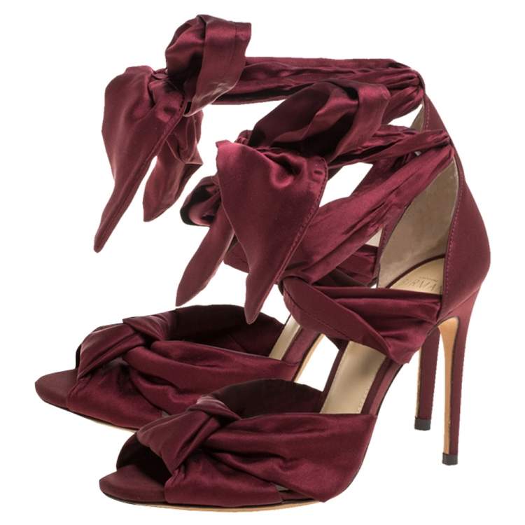 Pre Owned Alexandre Birman Burgundy Satin Katherine Ankle Wrap Sandals Size 36