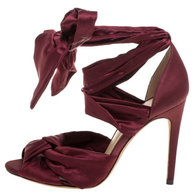 Pre Owned Alexandre Birman Burgundy Satin Katherine Ankle Wrap Sandals Size 36