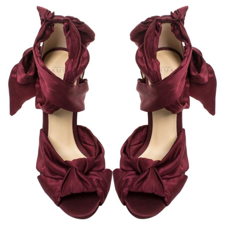 Pre Owned Alexandre Birman Burgundy Satin Katherine Ankle Wrap Sandals Size 36