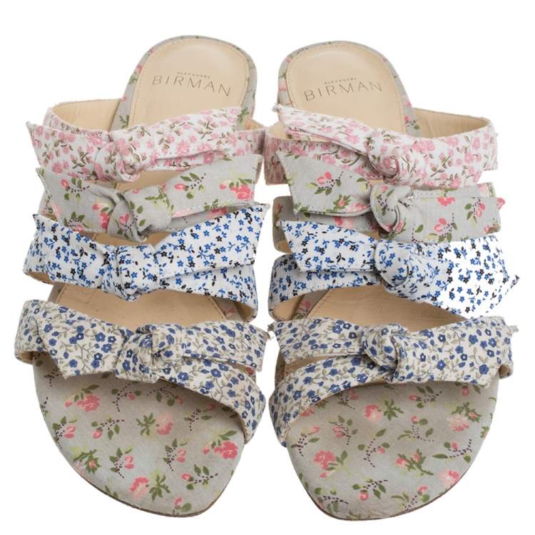 Pre Owned Alexandre Birman Multicolor Floral Print Fabric Triple Knot Slides Size 37