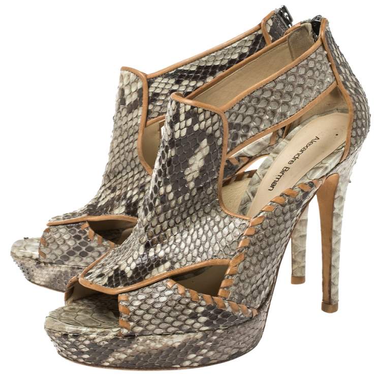 Pre Owned Alexandre Birman Grey Python Platform Platform Sandals Size 39.5