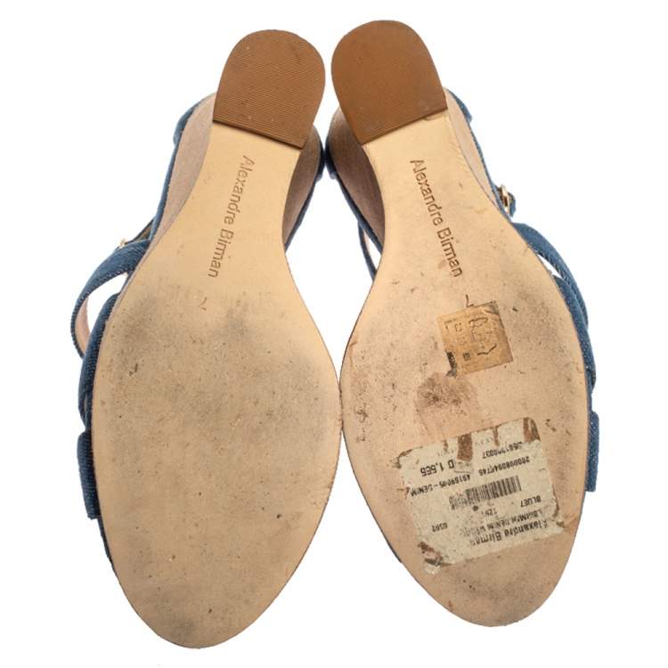 Pre Owned Alexandre Birman Blue Denim Fabric Wedge Sandals Size 37.5