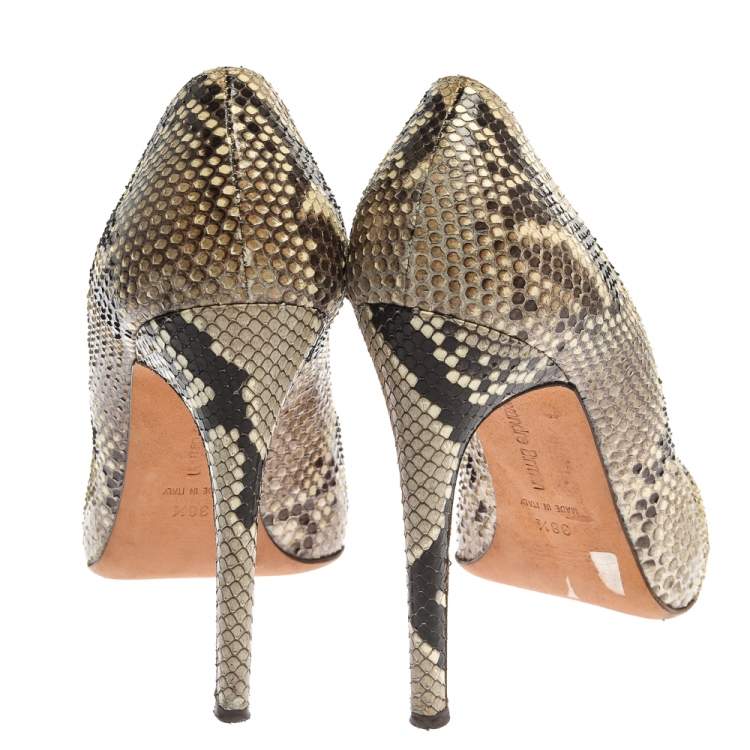 Pre Owned Alexander Birman Yellow/Black Python Peep Toe Pumps Size 38.5